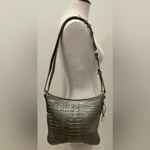 Brahmin Metallic Gray Croc Shoulder Bag